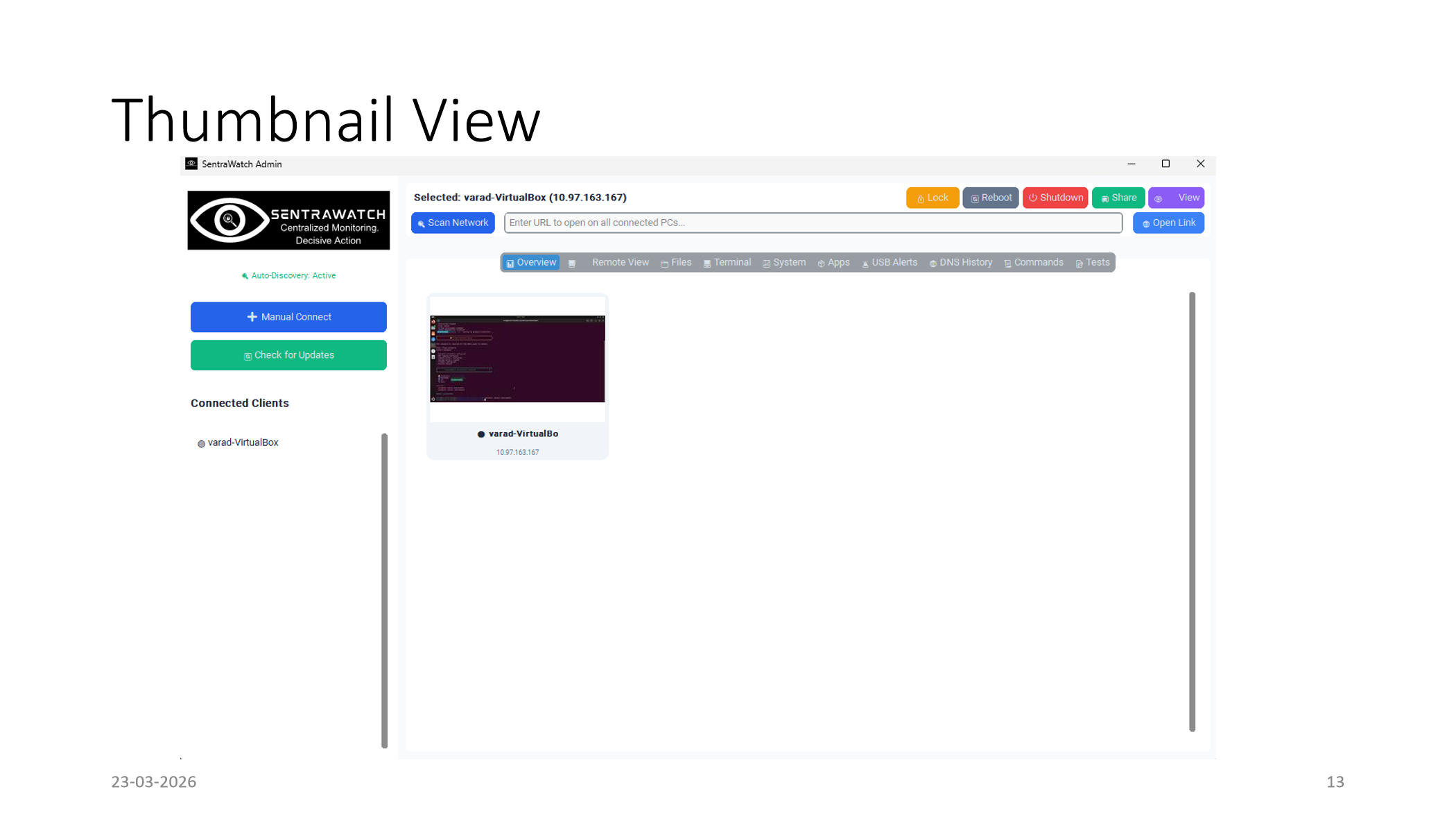 SentraWatch thumbnail monitoring view