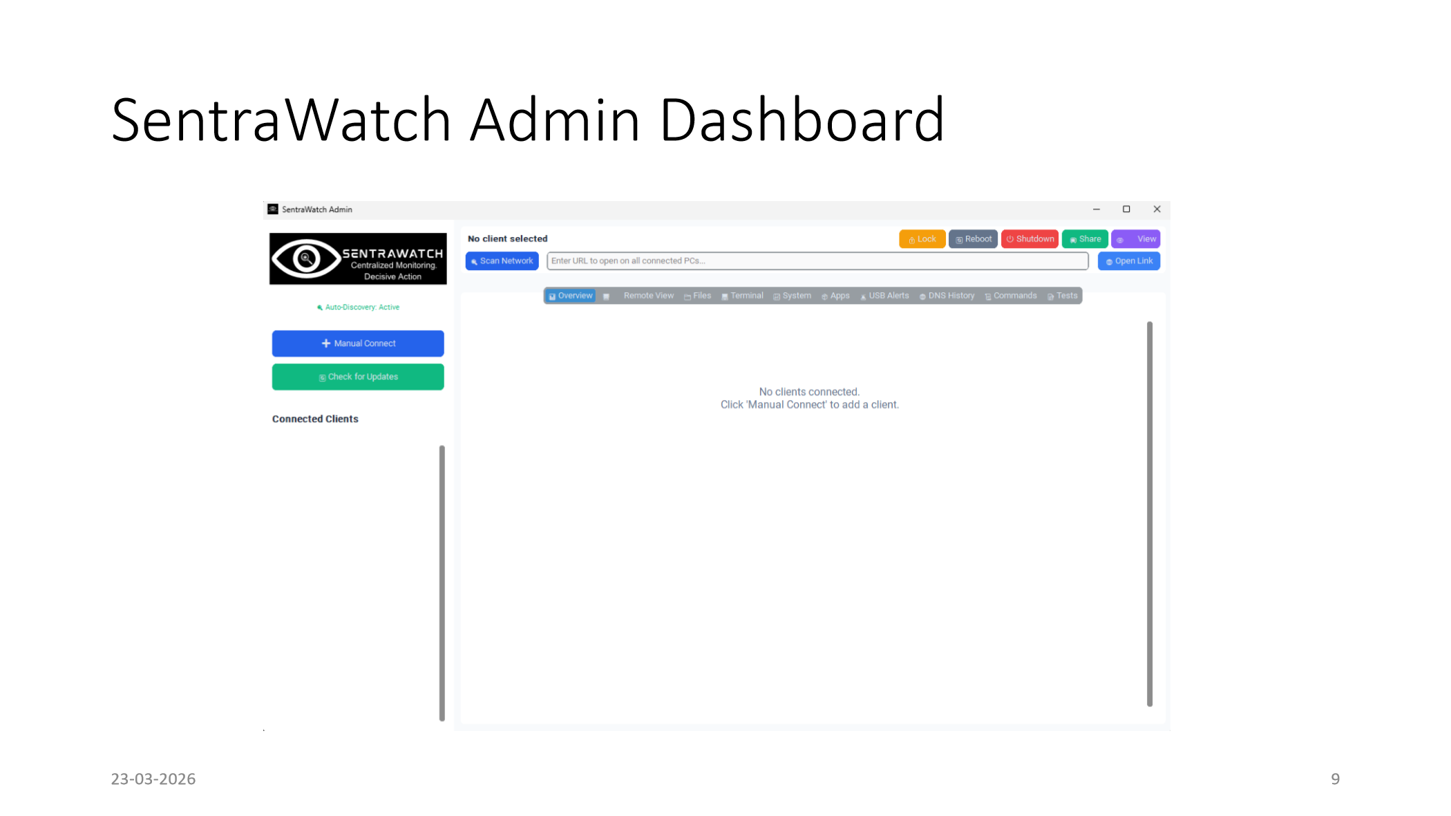 SentraWatch admin dashboard screenshot